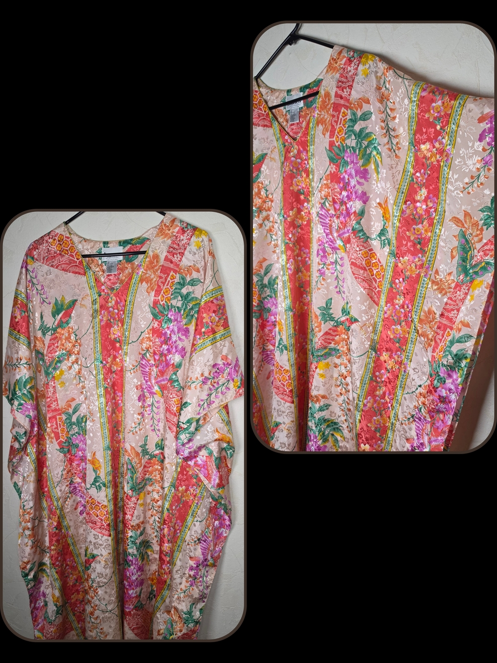 VTG Hanes Signature Collection Floral Kaftan Muumuu Maxi Dress Boho Pink XL